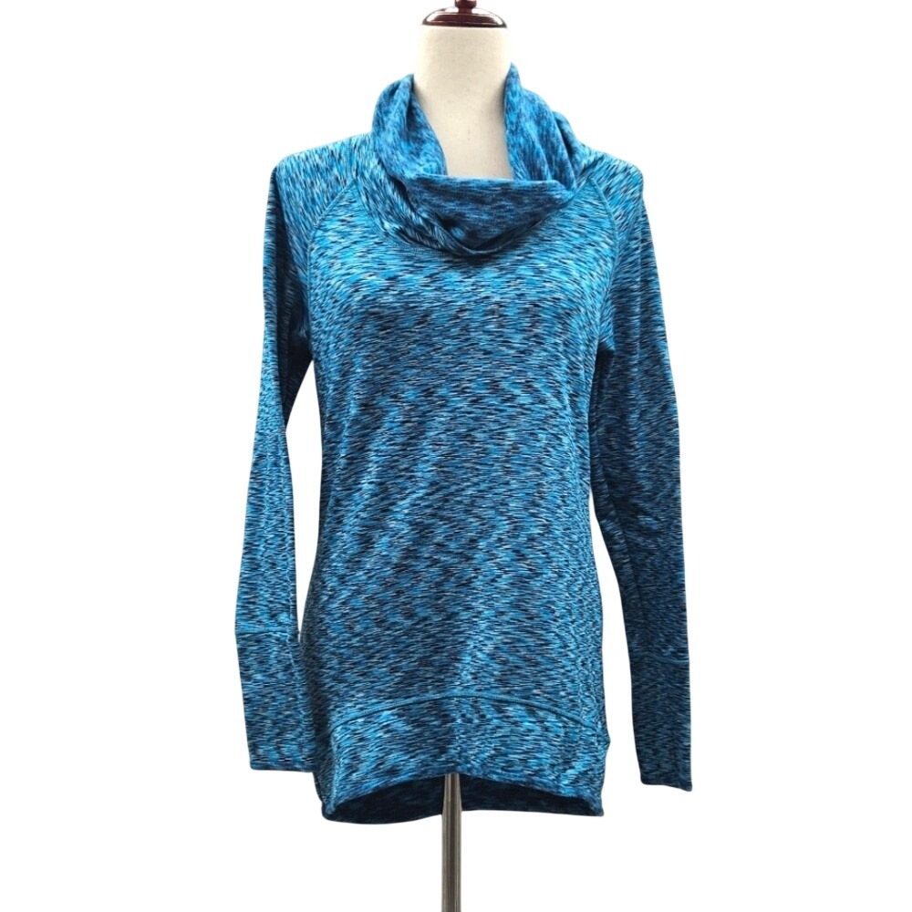 Athleta Womens Blue Space Dye Cowl Neck Pullover Long Sleeve Thumbholes S 930314